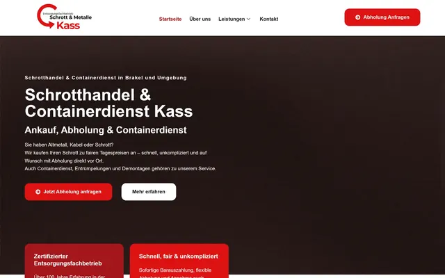 Website für Schrotthandel Kass aus Brakel, umgesetzt von ZIGLA